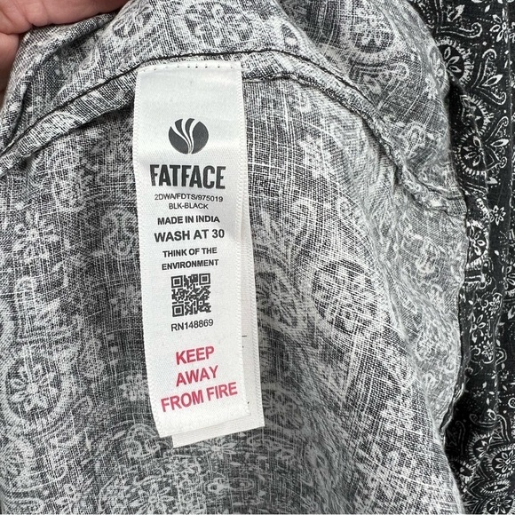 FAT FACE Lola Linear Batik 100% Linen Print Midi Dress Black UK 18 US 14 NEW - Picture 10 of 13